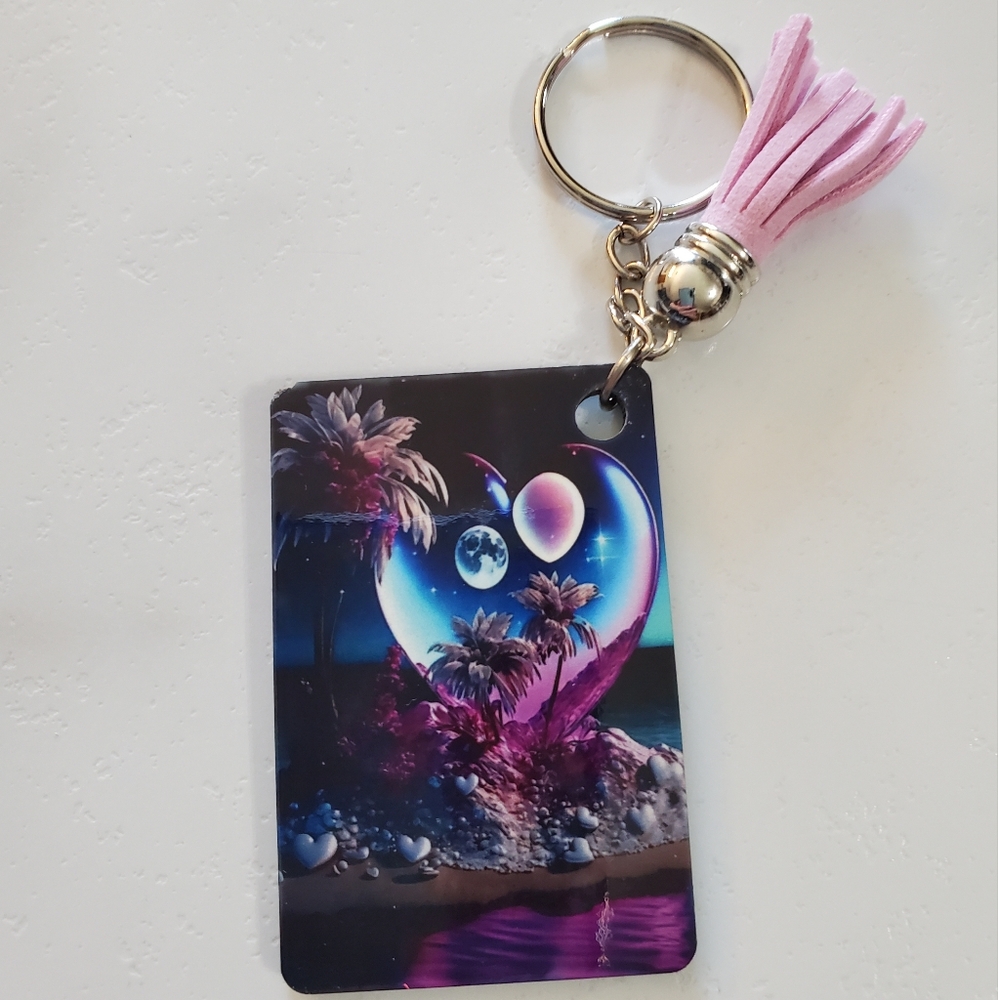 Beach Heart & Palm Tree Keychain